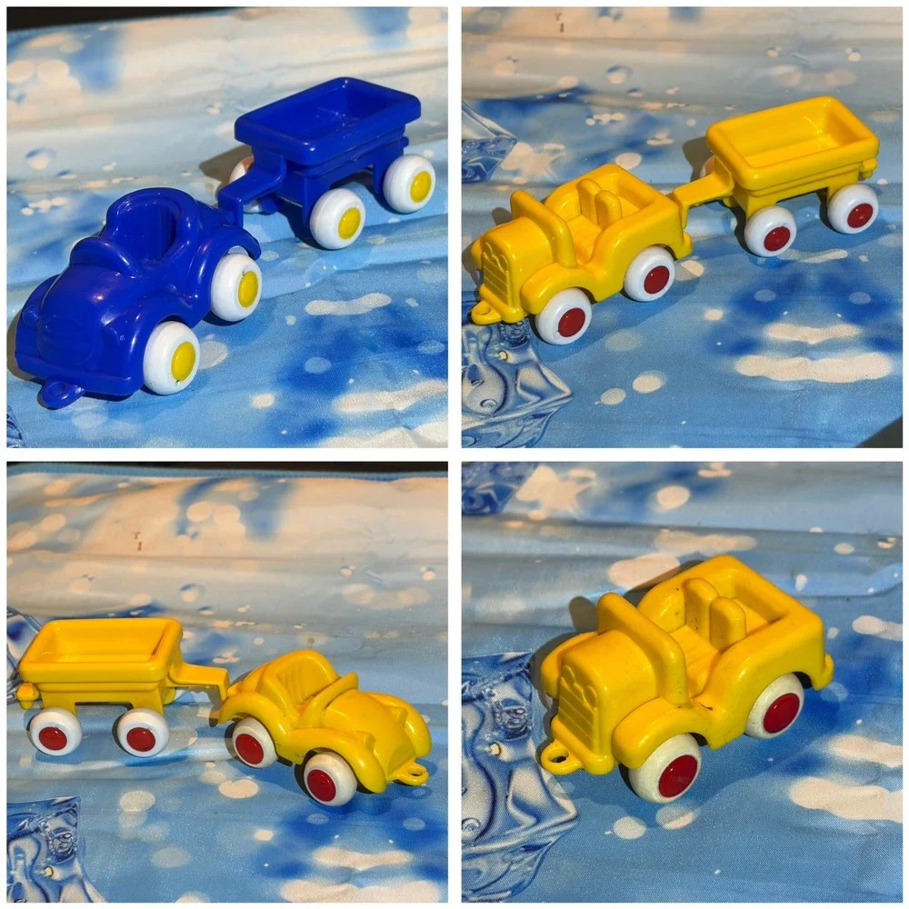 Viking Toys Roadster Jeep Trailer Lot Primary Blue Yellow Plastic 7pc DIRTY